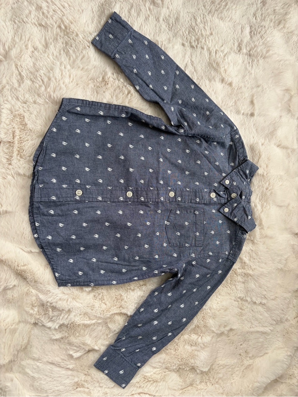 Gymboree Navy Chambray Shirt with White Sailboat Motif